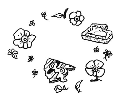 MacGregror makes sure he only uses stones mined from quarries in the Middle East for his prayer circles. (Art:  Krusty Wheatfield )